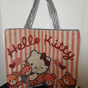 Hello Kitty Pink and Cream Striped Tote with Bear Graphics